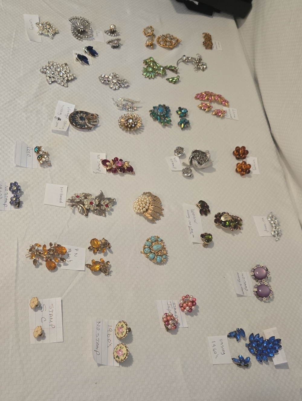 Vintage  Mix Lot Of Rhinestone Brooch Pin Earrings  Estate Sale Find 30 Items